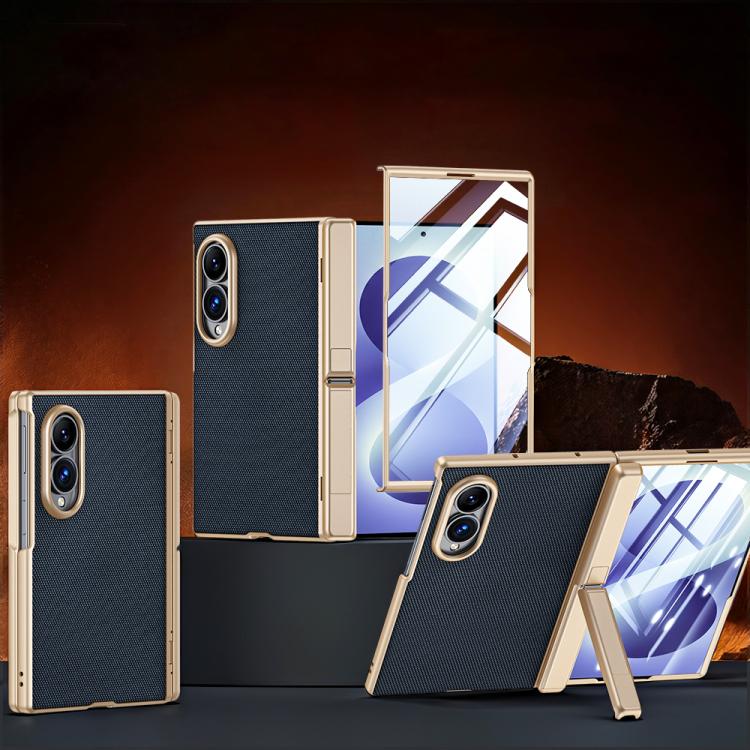 Spring Hinge Holder Vegan Leather Integrated Film Phone Case, For Galaxy Z Fold8 5G, For Galaxy Z Fold8 Ultra 5G