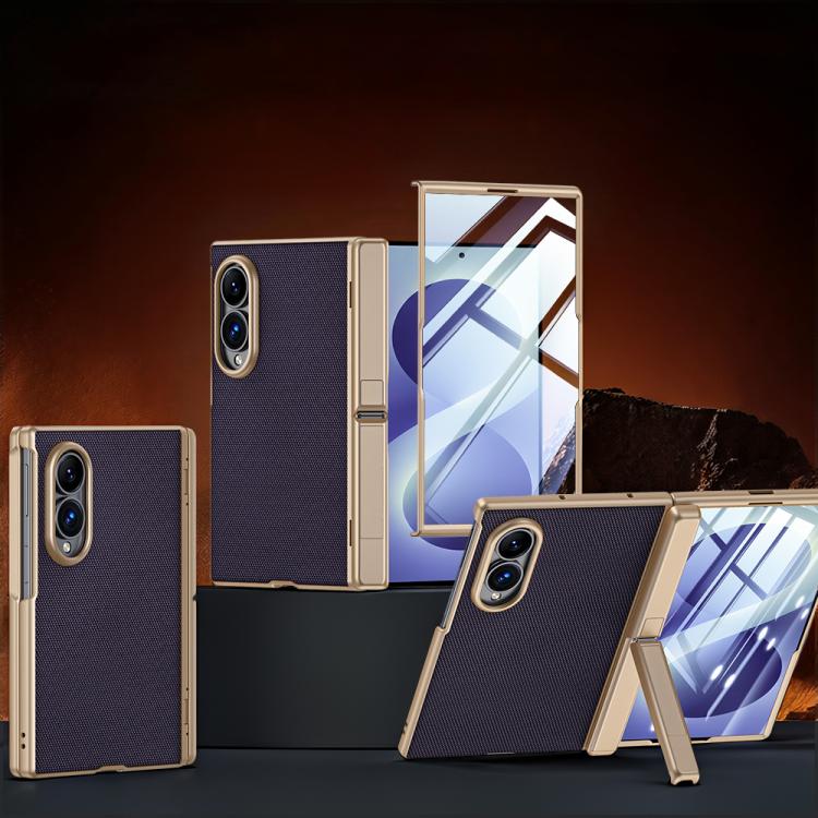 Spring Hinge Holder Vegan Leather Integrated Film Phone Case, For Galaxy Z Fold8 5G, For Galaxy Z Fold8 Ultra 5G