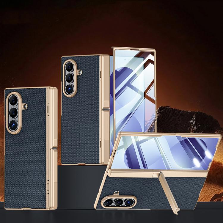 Spring Hinge Holder Vegan Leather Integrated Film Phone Case, For Galaxy Z Fold8 5G, For Galaxy Z Fold8 Ultra 5G
