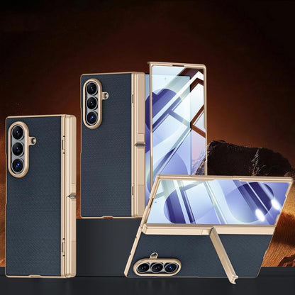 Spring Hinge Holder Vegan Leather Integrated Film Phone Case, For Galaxy Z Fold8 5G, For Galaxy Z Fold8 Ultra 5G