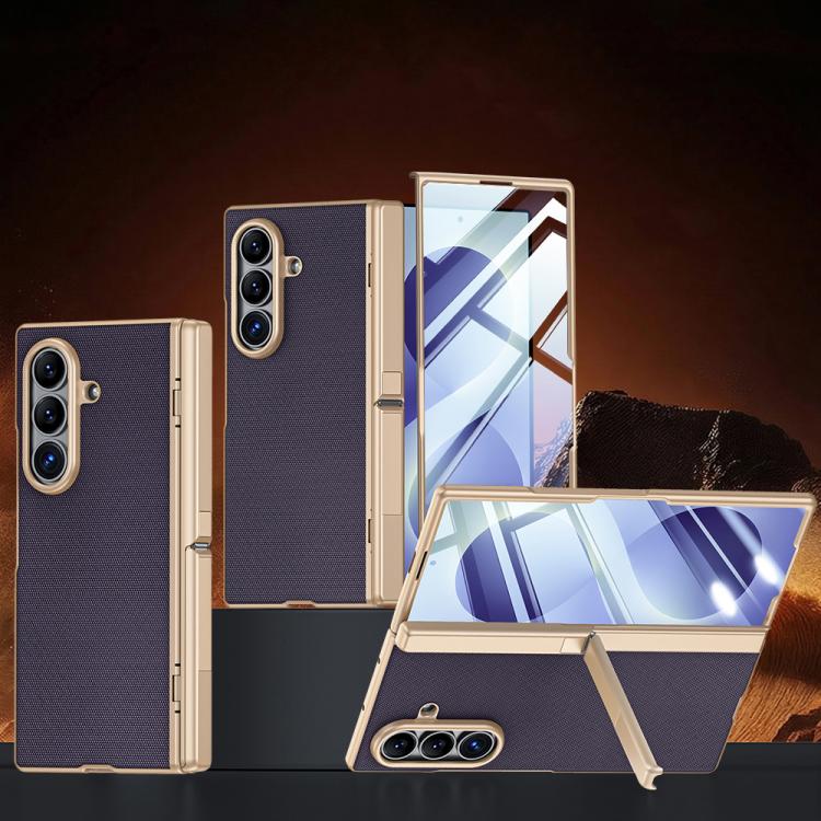 Spring Hinge Holder Vegan Leather Integrated Film Phone Case, For Galaxy Z Fold8 5G, For Galaxy Z Fold8 Ultra 5G
