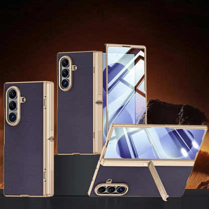 Spring Hinge Holder Vegan Leather Integrated Film Phone Case, For Galaxy Z Fold8 5G, For Galaxy Z Fold8 Ultra 5G