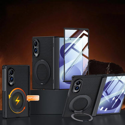 Spring Hinge Vegan Leather 360 Magnetic Holder Integrated Film Phone Case, For Galaxy Z Fold8 5G, For Galaxy Z Fold8 Ultra 5G