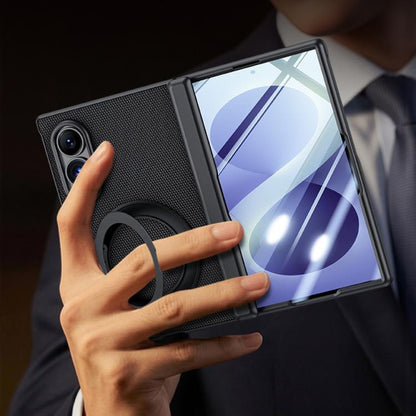 Spring Hinge Vegan Leather 360 Magnetic Holder Integrated Film Phone Case, For Galaxy Z Fold8 5G, For Galaxy Z Fold8 Ultra 5G