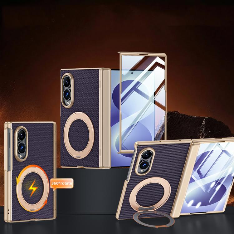 Spring Hinge Vegan Leather 360 Magnetic Holder Integrated Film Phone Case, For Galaxy Z Fold8 5G, For Galaxy Z Fold8 Ultra 5G