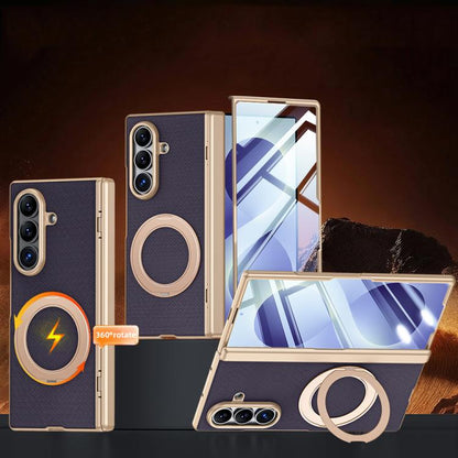 Spring Hinge Vegan Leather 360 Magnetic Holder Integrated Film Phone Case, For Galaxy Z Fold8 5G, For Galaxy Z Fold8 Ultra 5G