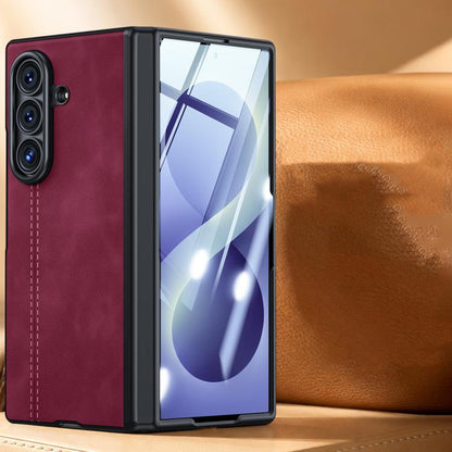 Film Integrated Sheepskin Texture Stitched Magnetic Hinge Phone Case, For Galaxy Z Fold8 Ultra 5G, For Galaxy Z Flip8 5G