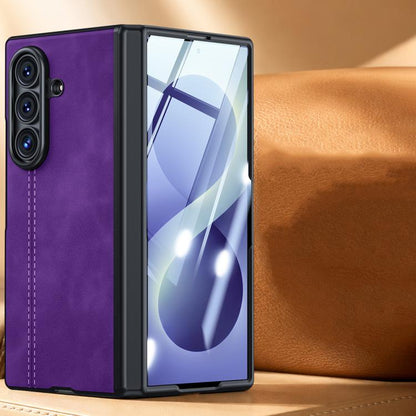 Film Integrated Sheepskin Texture Stitched Magnetic Hinge Phone Case, For Galaxy Z Fold8 Ultra 5G, For Galaxy Z Flip8 5G