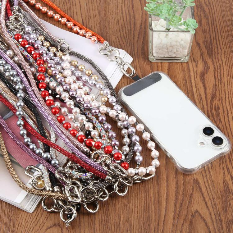 Sparkling Rhinestone Pearl Phone Lanyard with Detachable Crystal Beads