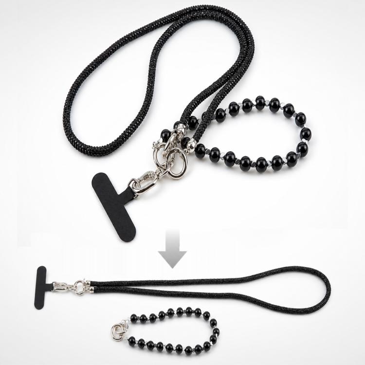 Sparkling Rhinestone Pearl Phone Lanyard with Detachable Crystal Beads