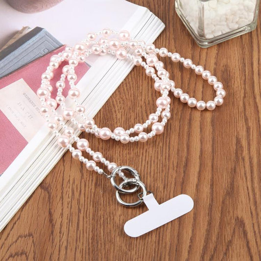Glossy Pearl Phone Chain Crossbody Phone Lanyard with Tether Pad for Women Girls