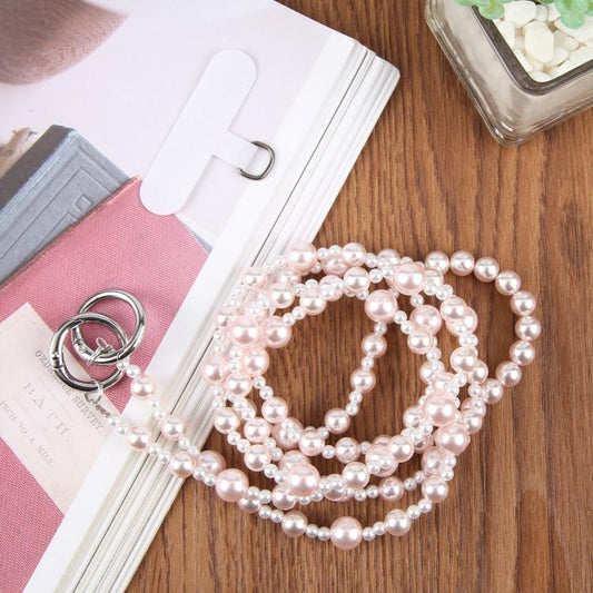 Glossy Pearl Phone Chain Crossbody Phone Lanyard with Tether Pad for Women Girls