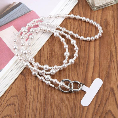 Glossy Pearl Phone Chain Crossbody Phone Lanyard with Tether Pad for Women Girls