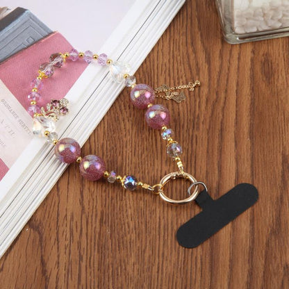 Colorful Flower Beaded Phone Charm Wrist Strap with Tether Pad for Women Girls