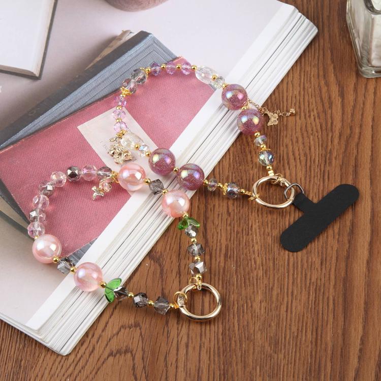 Colorful Flower Beaded Phone Charm Wrist Strap with Tether Pad for Women Girls