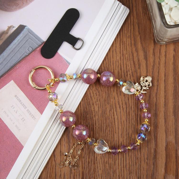Colorful Flower Beaded Phone Charm Wrist Strap with Tether Pad for Women Girls