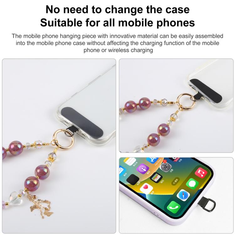 Colorful Flower Beaded Phone Charm Wrist Strap with Tether Pad for Women Girls