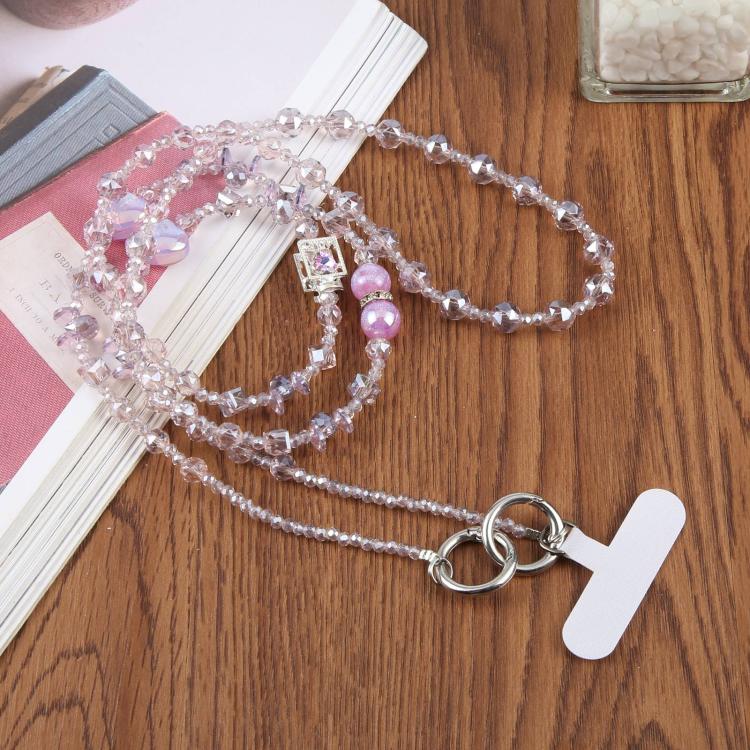 Perfume Bottle Heart Beaded Phone Charm Crossbody Phone Lanyard with Tether Pad