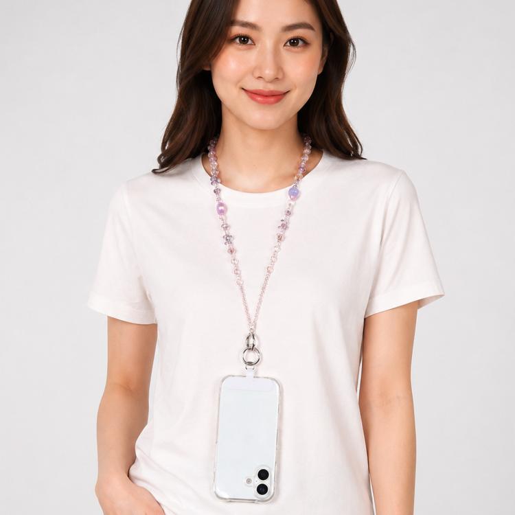 Perfume Bottle Heart Beaded Phone Charm Crossbody Phone Lanyard with Tether Pad