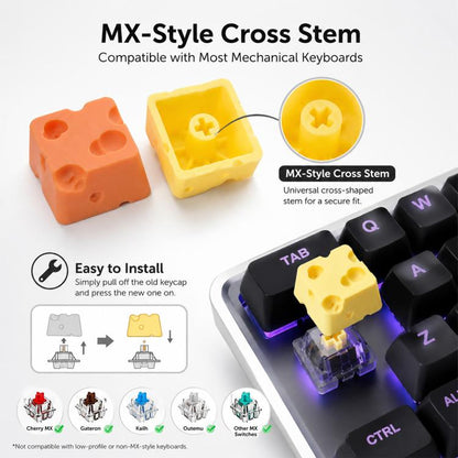4-key Creative 3D Cheese Themed Cross-Stem Keycap