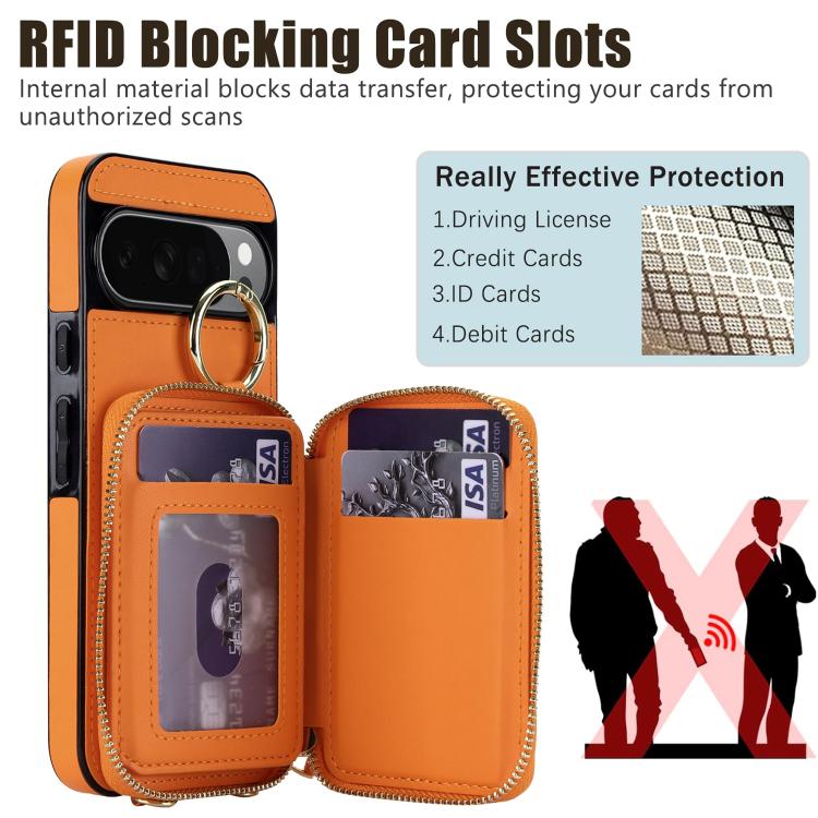 Crossbody Rhombic Hanging Ring Zipper Wallet RFID Phone Case, For Google Pixel 10 Pro XL / 9 Pro XL, For Google Pixel 10 / 10 Pro / 9 / 9 Pro