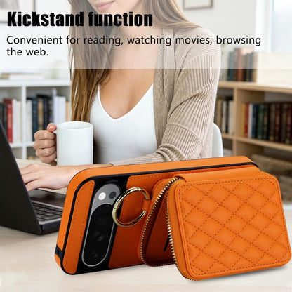 Crossbody Rhombic Hanging Ring Zipper Wallet RFID Phone Case, For Google Pixel 10 Pro XL / 9 Pro XL, For Google Pixel 10 / 10 Pro / 9 / 9 Pro
