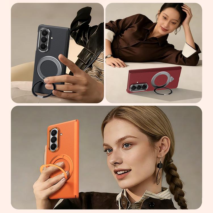 SULADA Kevlar Grid Patterned Skin Feel Rotation Magnetic Holder Phone Case, For Galaxy Z Fold8 Ultra 5G, For Galaxy Z Fold7 5G