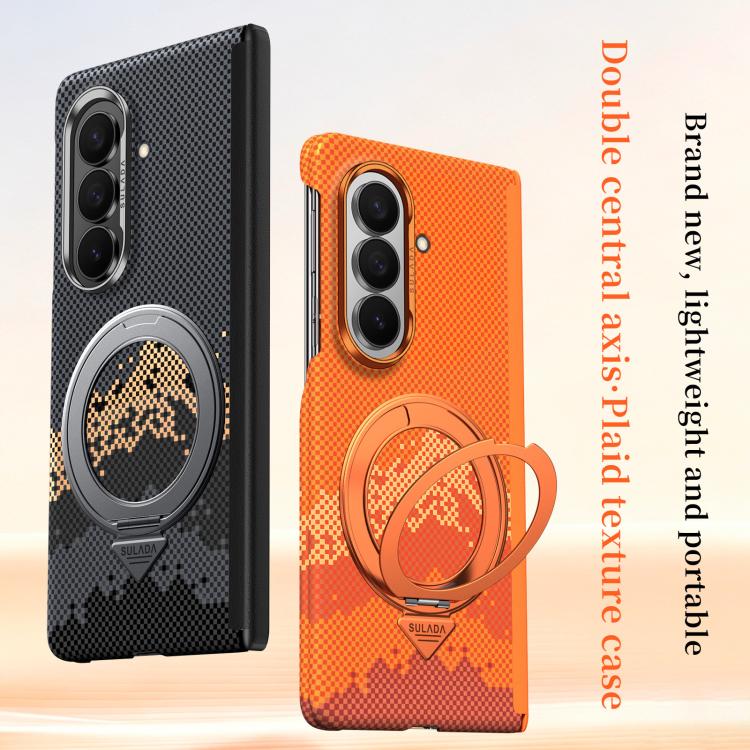 SULADA Kevlar Pixel Grid Texture Rotation Magnetic Holder Phone Case, For Galaxy Z Fold8 Ultra 5G, For Galaxy Z Fold7 5G