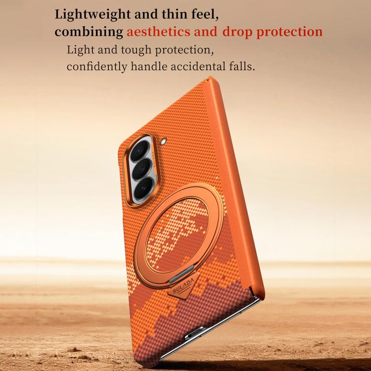 SULADA Kevlar Pixel Grid Texture Rotation Magnetic Holder Phone Case, For Galaxy Z Fold8 Ultra 5G, For Galaxy Z Fold7 5G