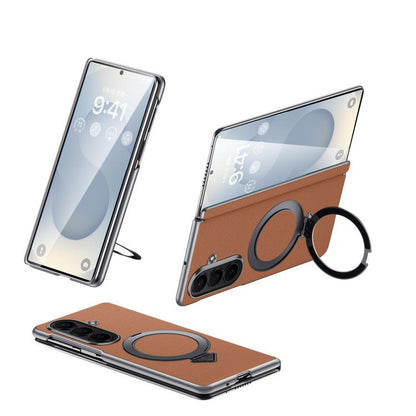 SULADA Top Grain Leather MagSafe Magnetic Holder Phone Case, For Galaxy Z Fold8 Ultra 5G