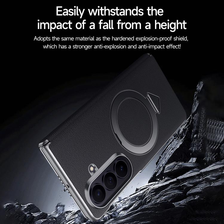 SULADA Top Grain Leather MagSafe Magnetic Holder Phone Case, For Galaxy Z Fold8 Ultra 5G