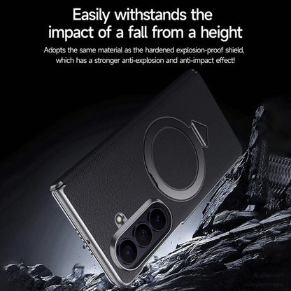 SULADA Top Grain Leather MagSafe Magnetic Holder Phone Case, For Galaxy Z Fold8 Ultra 5G