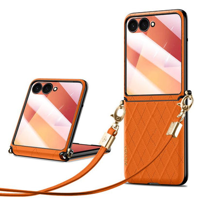 SULADA Elegant Rhombic Texture Folding Phone Case with Lanyard, For Galaxy Z Flip8 5G