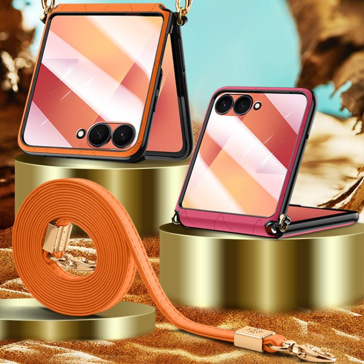 SULADA Elegant Rhombic Texture Folding Phone Case with Lanyard, For Galaxy Z Flip8 5G
