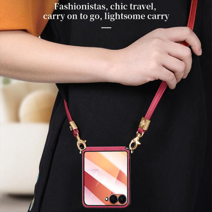 SULADA Elegant Rhombic Texture Folding Phone Case with Lanyard, For Galaxy Z Flip8 5G