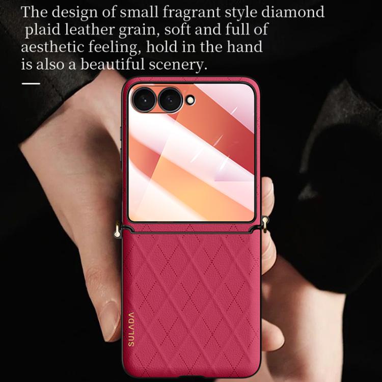 SULADA Elegant Rhombic Texture Folding Phone Case with Lanyard, For Galaxy Z Flip8 5G