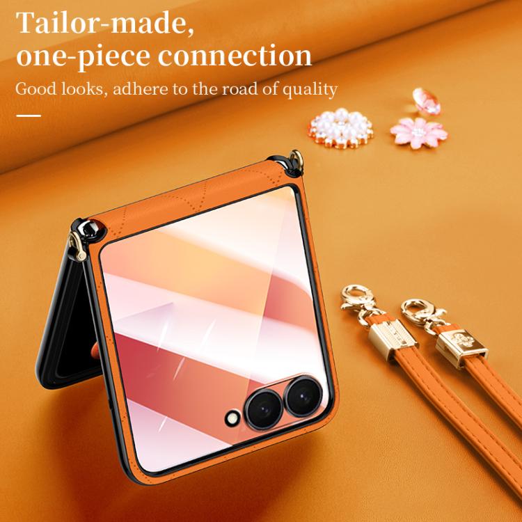 SULADA Elegant Rhombic Texture Folding Phone Case with Lanyard, For Galaxy Z Flip8 5G