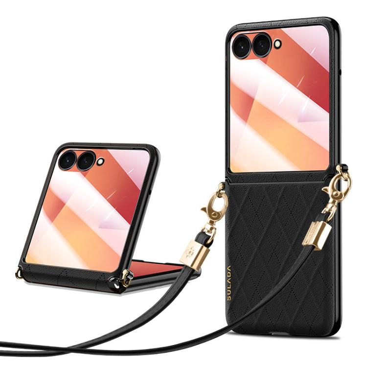 SULADA Elegant Rhombic Texture Folding Phone Case with Lanyard, For Galaxy Z Flip8 5G