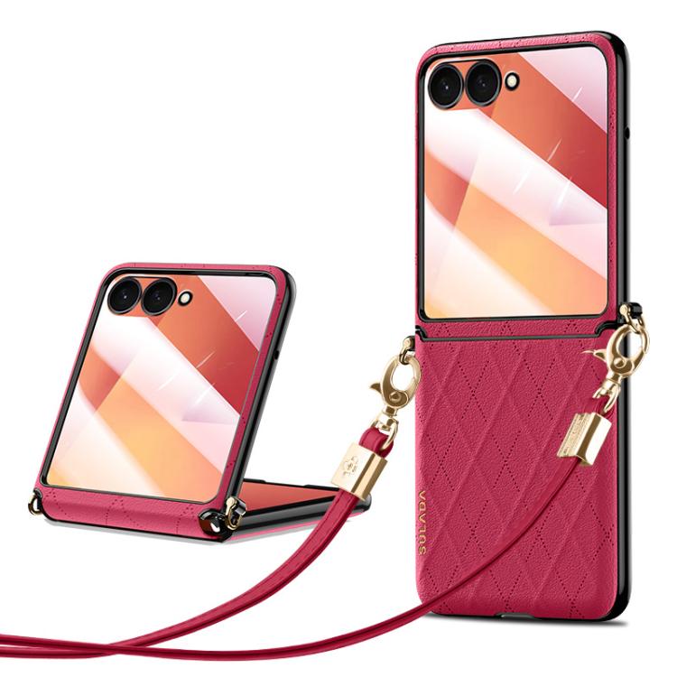 SULADA Elegant Rhombic Texture Folding Phone Case with Lanyard, For Galaxy Z Flip8 5G