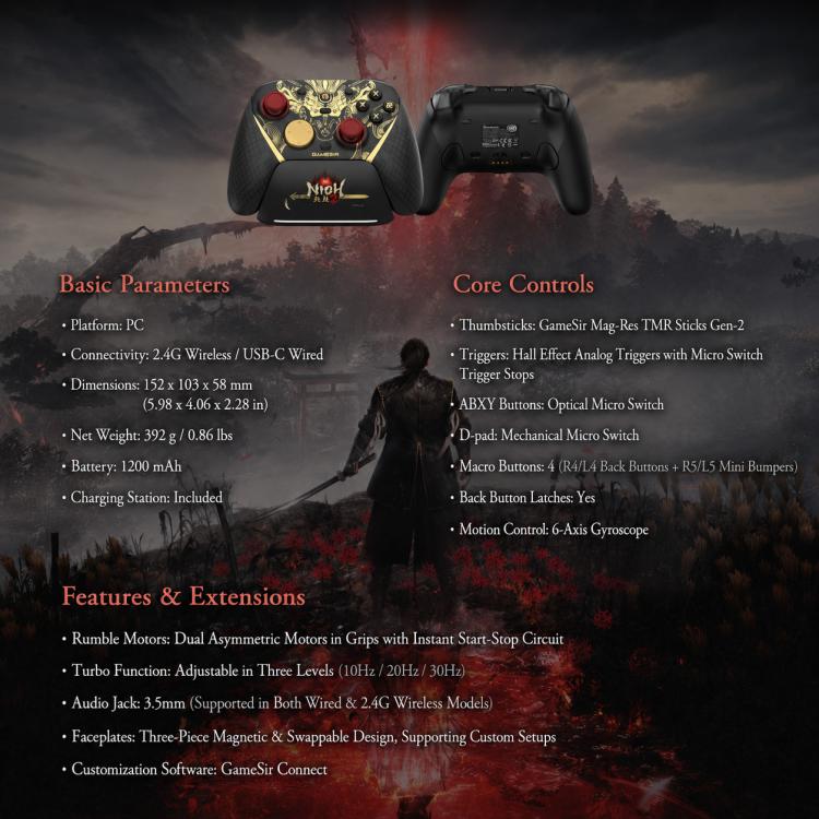 GameSir G7 Pro 8K Bluetooth Wired Wireless Tri-Mode Game Controller, Nioh 3 Collab Edition, Champion Collab Edition
