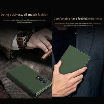 Kevlar-Texture Vegan Leather Phone Case with Holder, For  Galaxy Z Fold8 5G