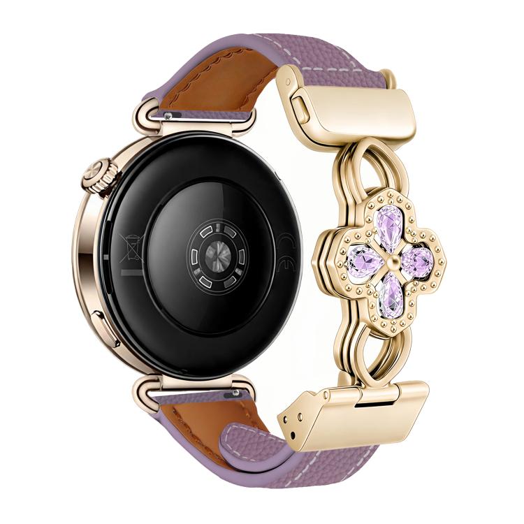 Hollow Zircon Magnetic Clasp Genuine Leather Watch Band, 18mm, 20mm, 22mm