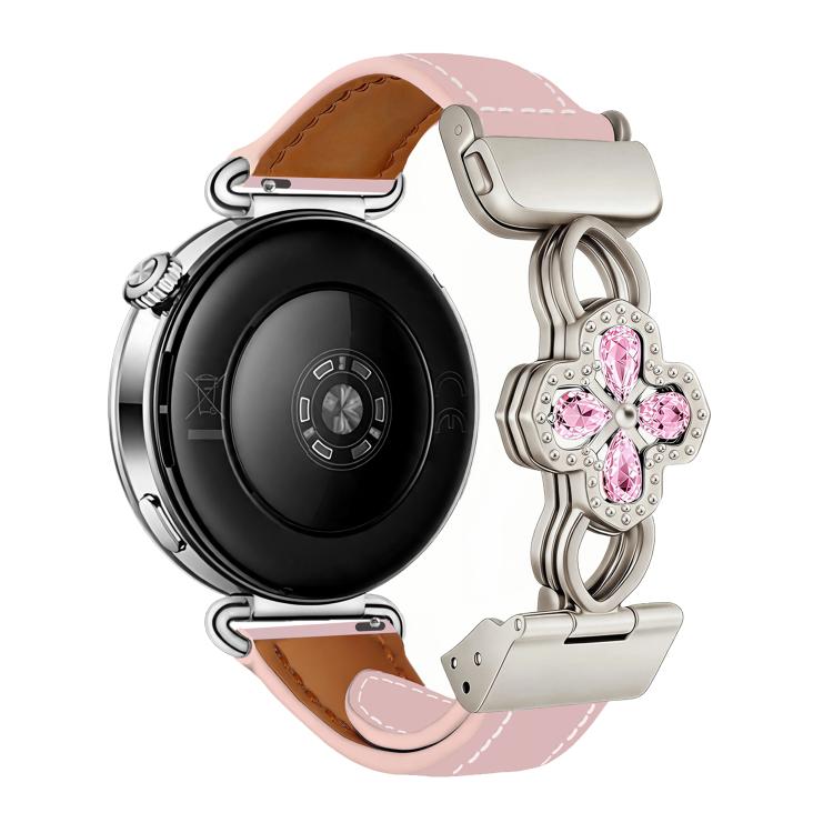 Hollow Zircon Magnetic Clasp Genuine Leather Watch Band, 18mm, 20mm, 22mm