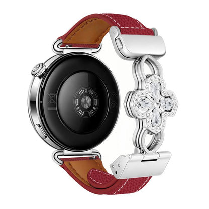 Hollow Zircon Magnetic Clasp Genuine Leather Watch Band, 18mm, 20mm, 22mm