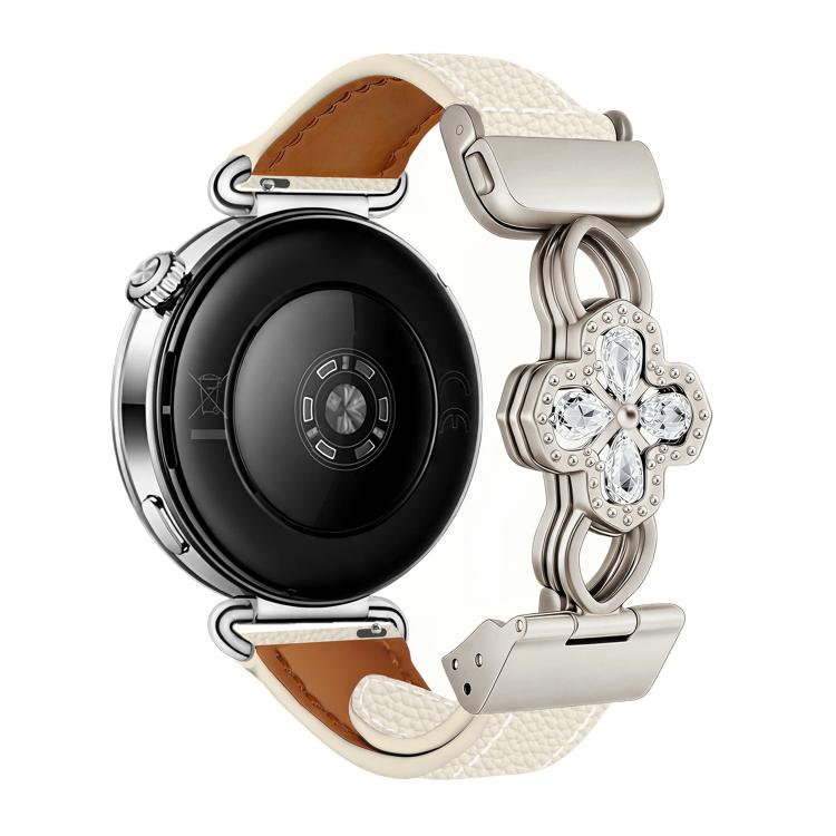 Hollow Zircon Magnetic Clasp Genuine Leather Watch Band, 18mm, 20mm, 22mm