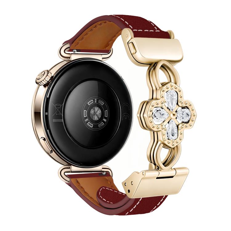 Hollow Zircon Magnetic Clasp Genuine Leather Watch Band, 18mm, 20mm, 22mm