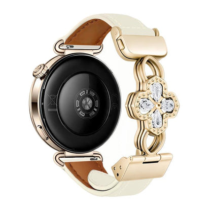 Hollow Zircon Magnetic Clasp Genuine Leather Watch Band, 18mm, 20mm, 22mm