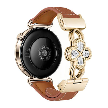 Hollow Zircon Magnetic Clasp Genuine Leather Watch Band, 18mm, 20mm, 22mm