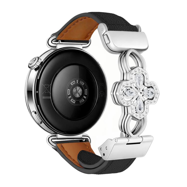 Hollow Zircon Magnetic Clasp Genuine Leather Watch Band, 18mm, 20mm, 22mm