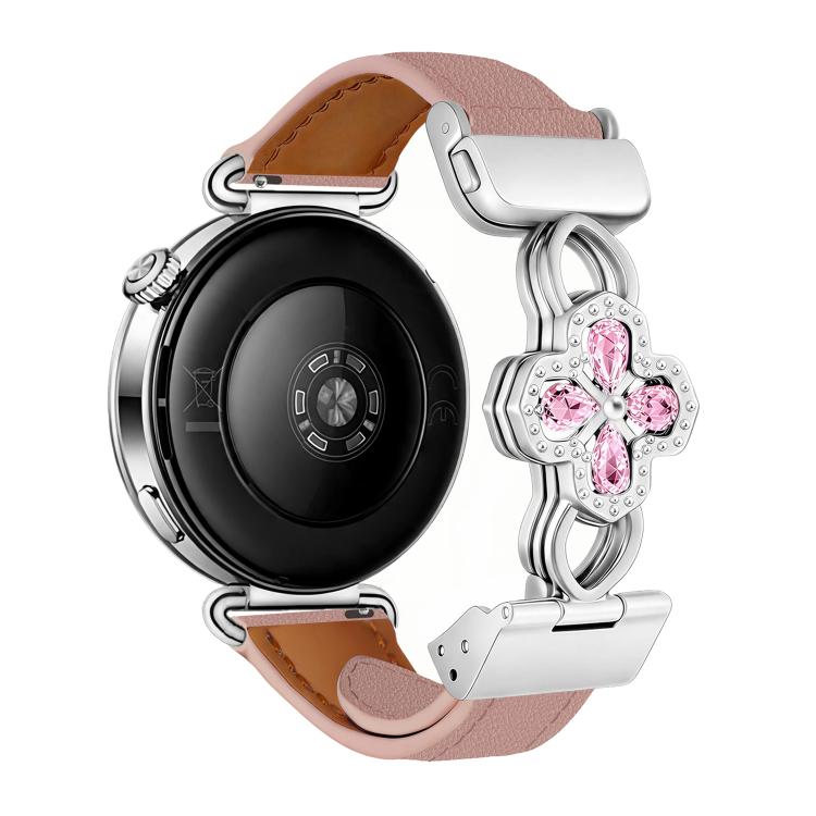 Hollow Zircon Magnetic Clasp Genuine Leather Watch Band, 18mm, 20mm, 22mm